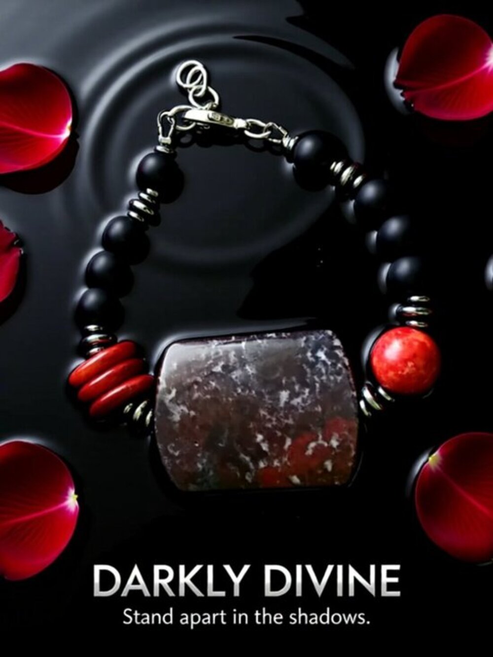 Gothic Bloodstone & Hematite Statement Bracelet | Dark Academia Witchy Aesthetic